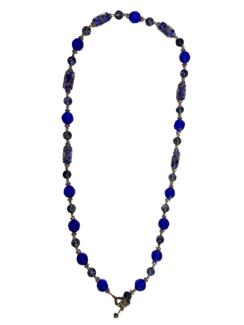 Cobalt Blue Glass Bead Necklace 28" Toggle Clasp Handmade Jewelry Statement - Picture 5 of 7